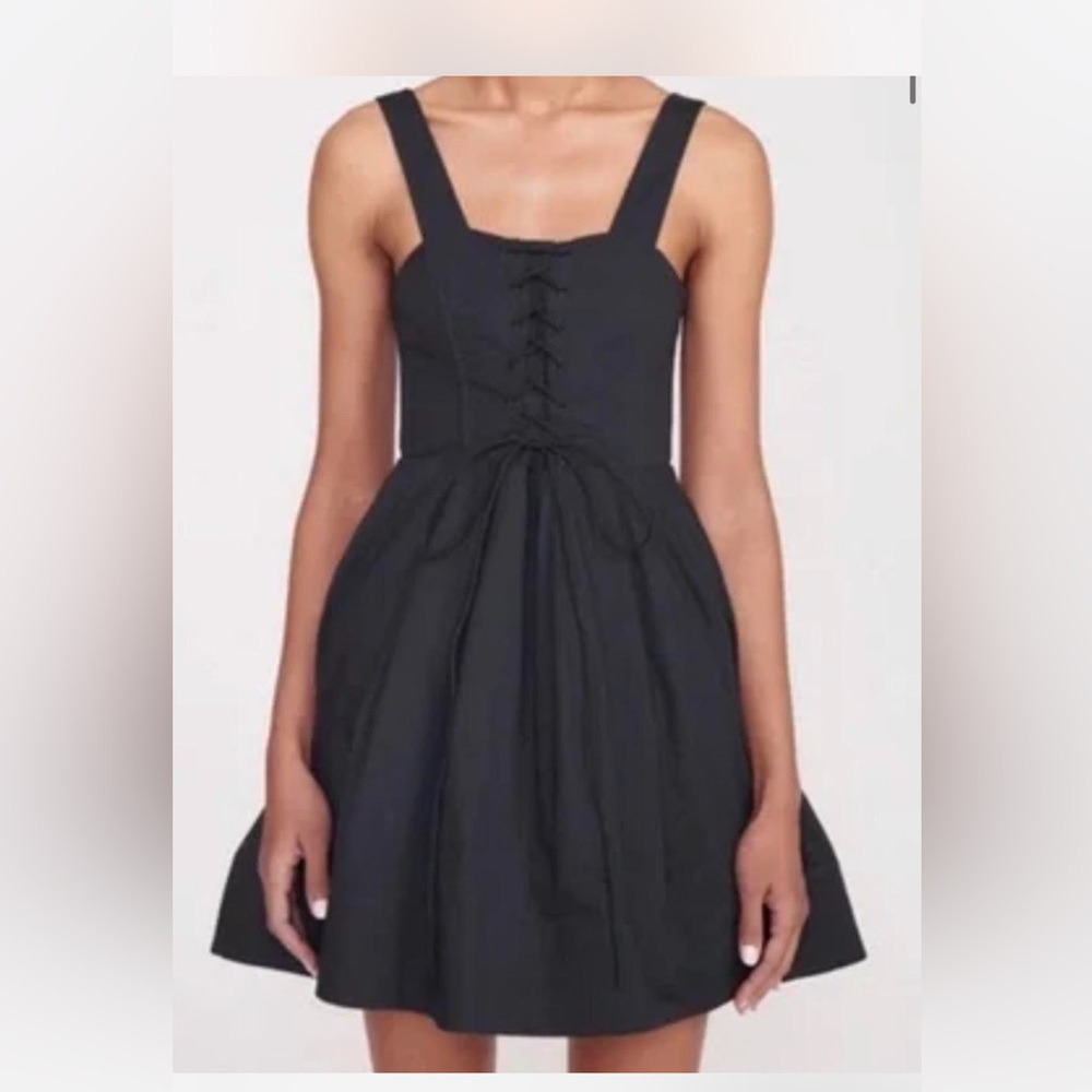 STAUD Black Mini Sutton Dress with Lace-Up Detail